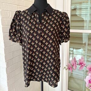 Alice and Olivia Queen Bee Willa Embroidered Puff-Sleeve Blouse M